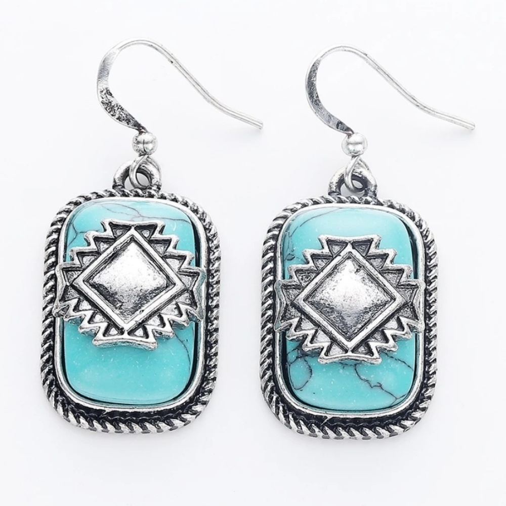 Tibetan Boho Western Copper Silver Earrings - Picture 2 of 2